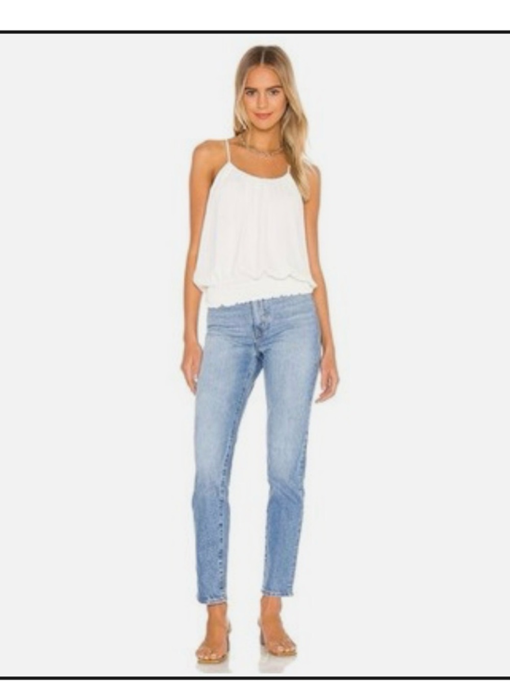 Krisa Ivory Smocked-Hem Spaghetti Strap Cami
